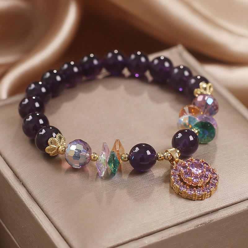 Pulsera de conciencia espiritual con Buddha Stones, amatista, cristal verde, citrino y cristal blanco