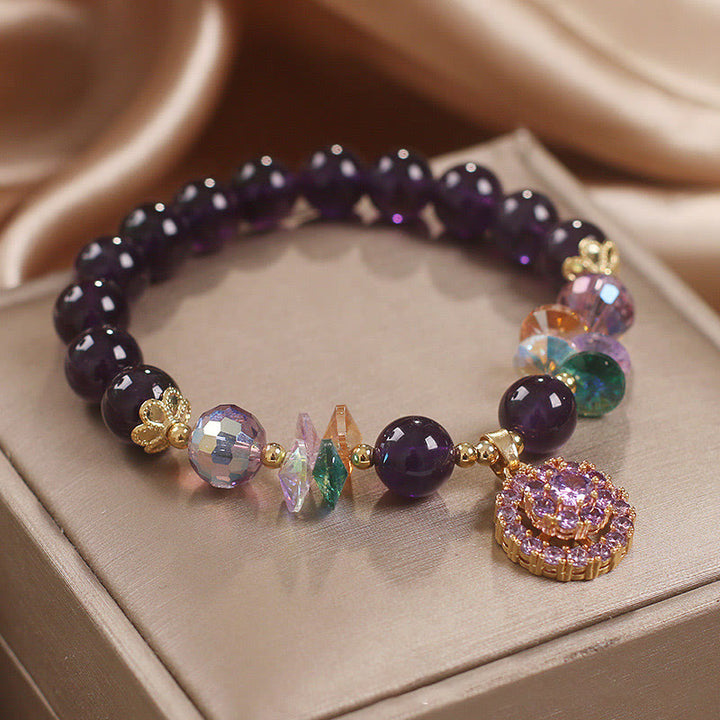 Pulsera de conciencia espiritual con Buddha Stones, amatista, cristal verde, citrino y cristal blanco