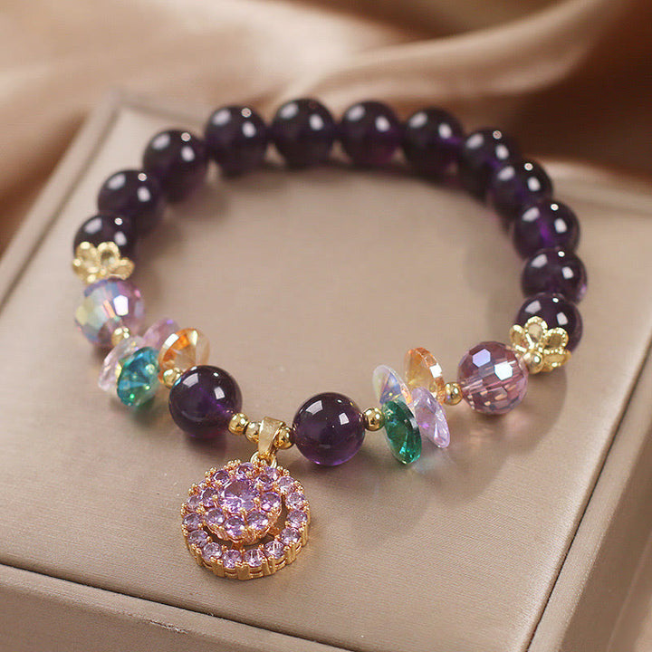 Pulsera de conciencia espiritual con Buddha Stones, amatista, cristal verde, citrino y cristal blanco