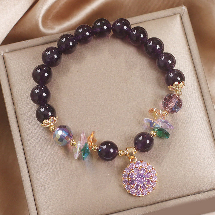 Pulsera de conciencia espiritual con Buddha Stones, amatista, cristal verde, citrino y cristal blanco