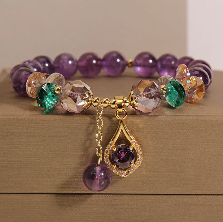 Pulsera de conciencia espiritual con Buddha Stones, amatista, cristal verde, citrino y cristal blanco