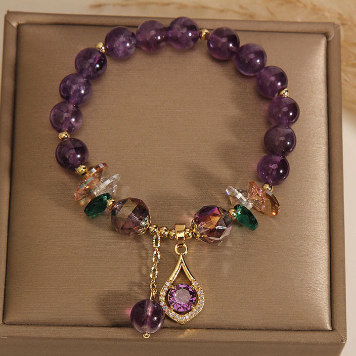 Pulsera de conciencia espiritual con Buddha Stones, amatista, cristal verde, citrino y cristal blanco