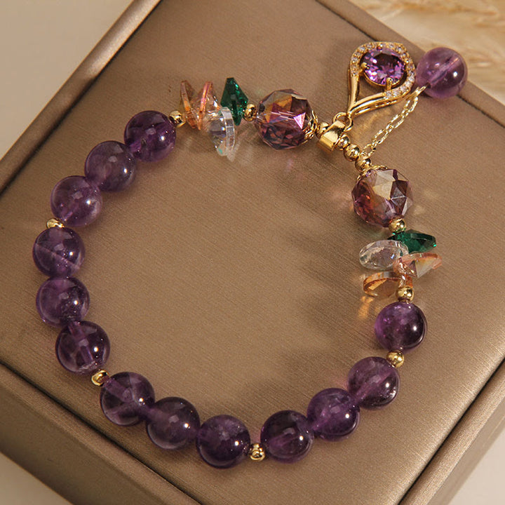 Pulsera de conciencia espiritual con Buddha Stones, amatista, cristal verde, citrino y cristal blanco
