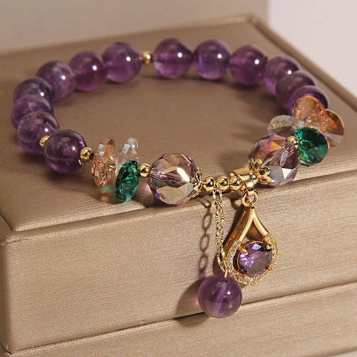 Pulsera de conciencia espiritual con Buddha Stones, amatista, cristal verde, citrino y cristal blanco