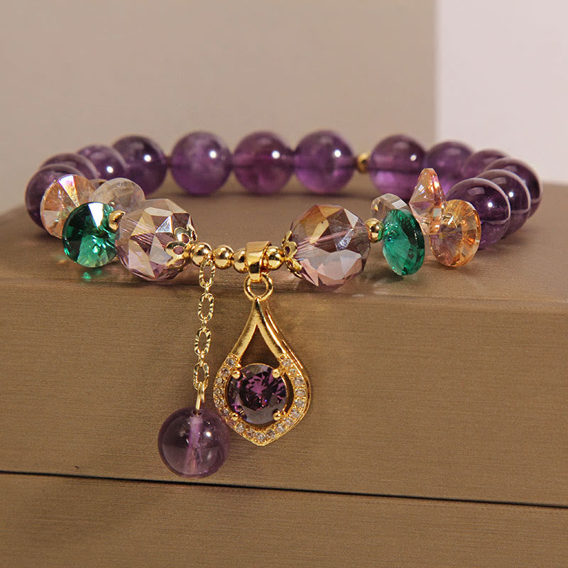 Pulsera de conciencia espiritual con Buddha Stones, amatista, cristal verde, citrino y cristal blanco
