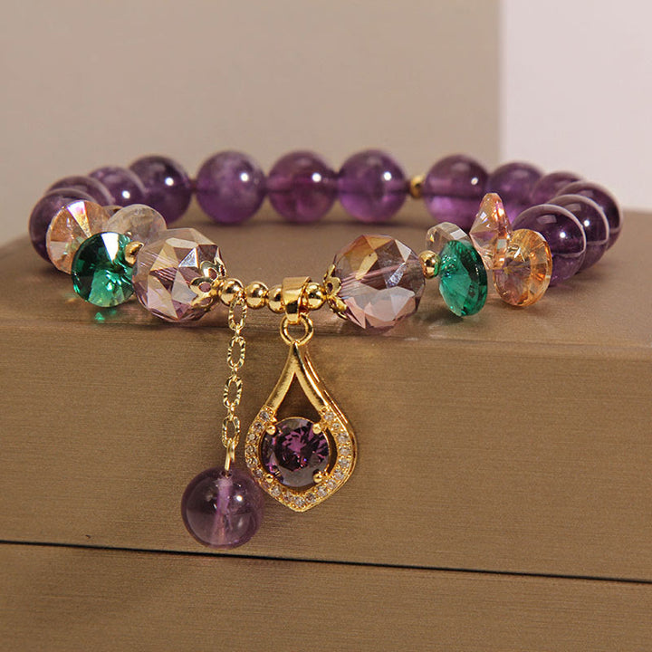 Pulsera de conciencia espiritual con Buddha Stones, amatista, cristal verde, citrino y cristal blanco