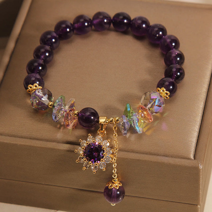 Pulsera de conciencia espiritual con Buddha Stones, amatista, cristal verde, citrino y cristal blanco y girasol