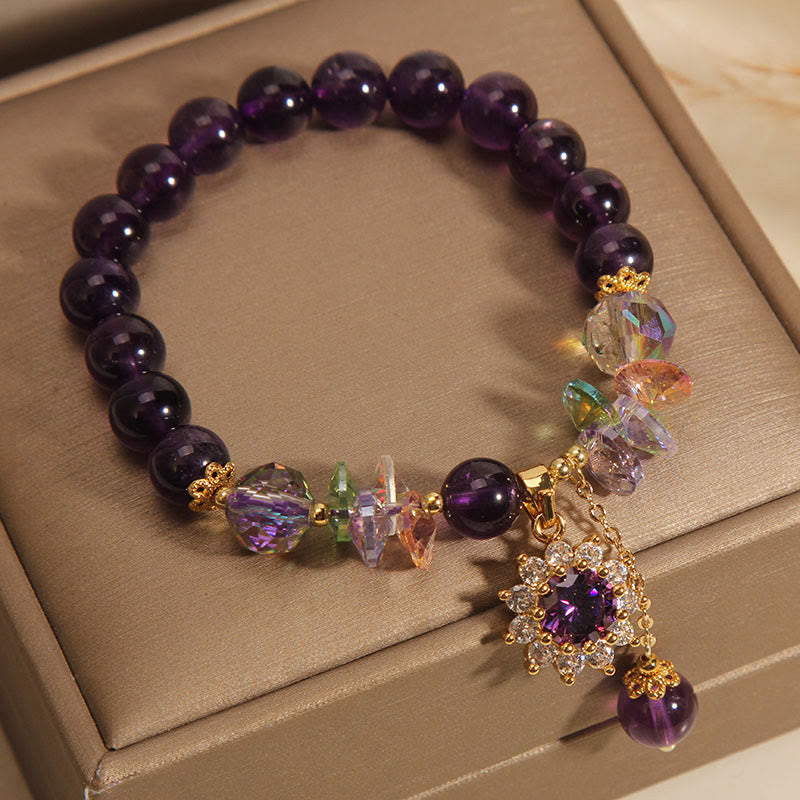 Pulsera de conciencia espiritual con Buddha Stones, amatista, cristal verde, citrino y cristal blanco y girasol