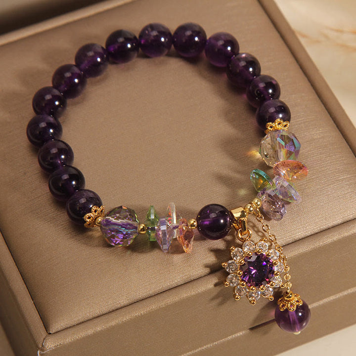 Pulsera de conciencia espiritual con Buddha Stones, amatista, cristal verde, citrino y cristal blanco y girasol