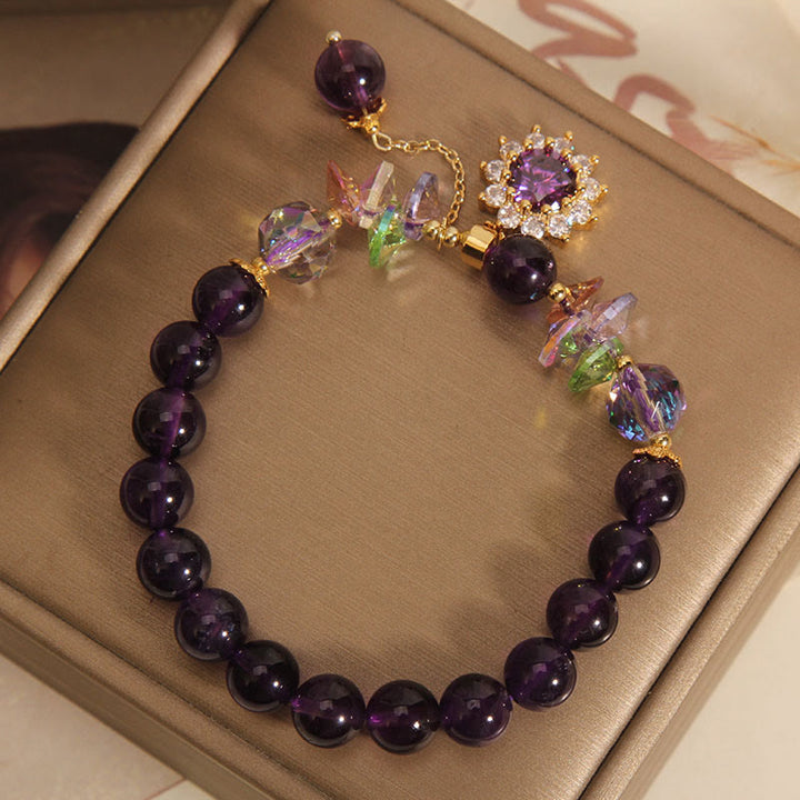 Pulsera de conciencia espiritual con Buddha Stones, amatista, cristal verde, citrino y cristal blanco y girasol
