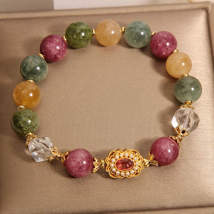 Pulsera de sabiduría con Buddha Stones, turmalina, perla, cristal rosa y cristal blanco - image 5