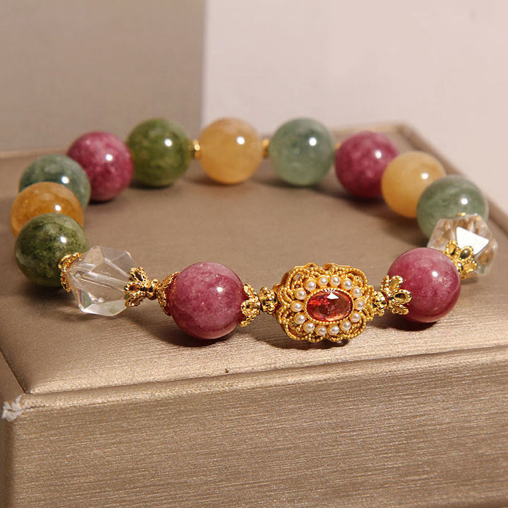 Pulsera de sabiduría con Buddha Stones, turmalina, perla, cristal rosa y cristal blanco - image 2