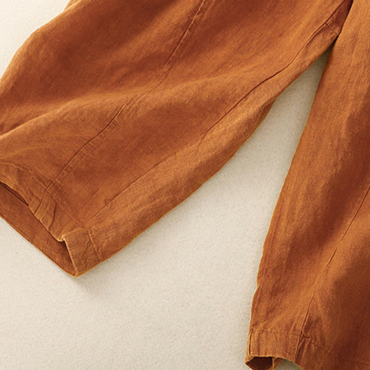 Pantalones harén de lino con cintura elástica y cordón ajustable para mujer de Buddha Stones con bolsillos - image 32