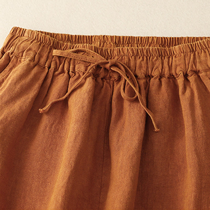 Pantalones harén de lino con cintura elástica y cordón ajustable para mujer de Buddha Stones con bolsillos - image 26