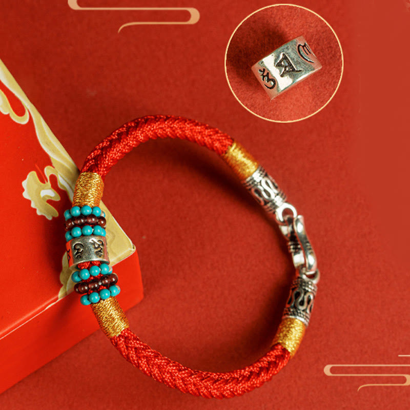 Pulsera de plata de ley 925 con seis palabras verdaderas y hilo rojo y negro con Buddha Stones - image 13