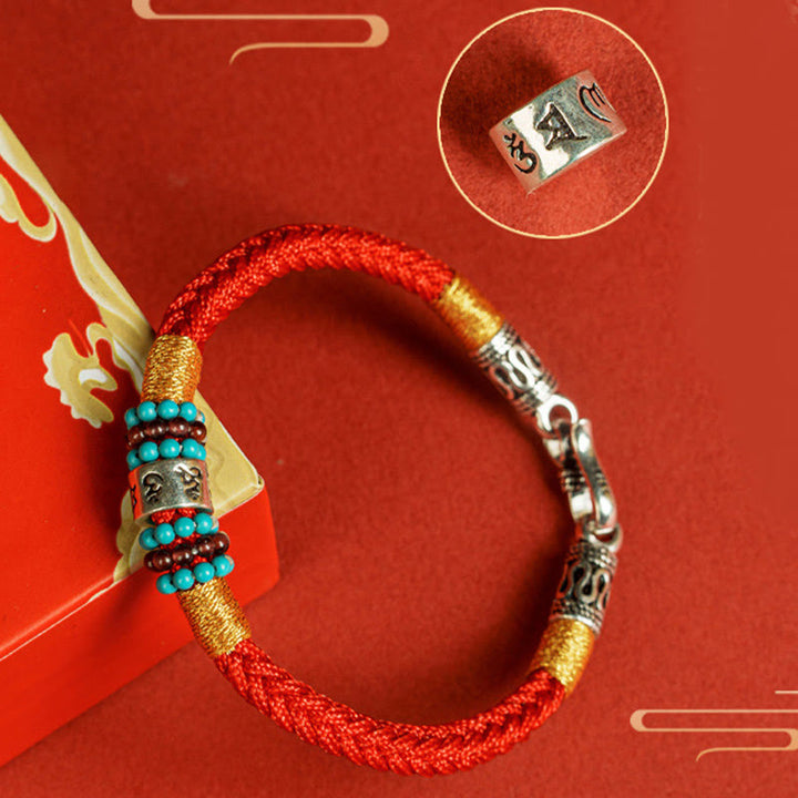 Pulsera de plata de ley 925 con seis palabras verdaderas y hilo rojo y negro con Buddha Stones - image 13