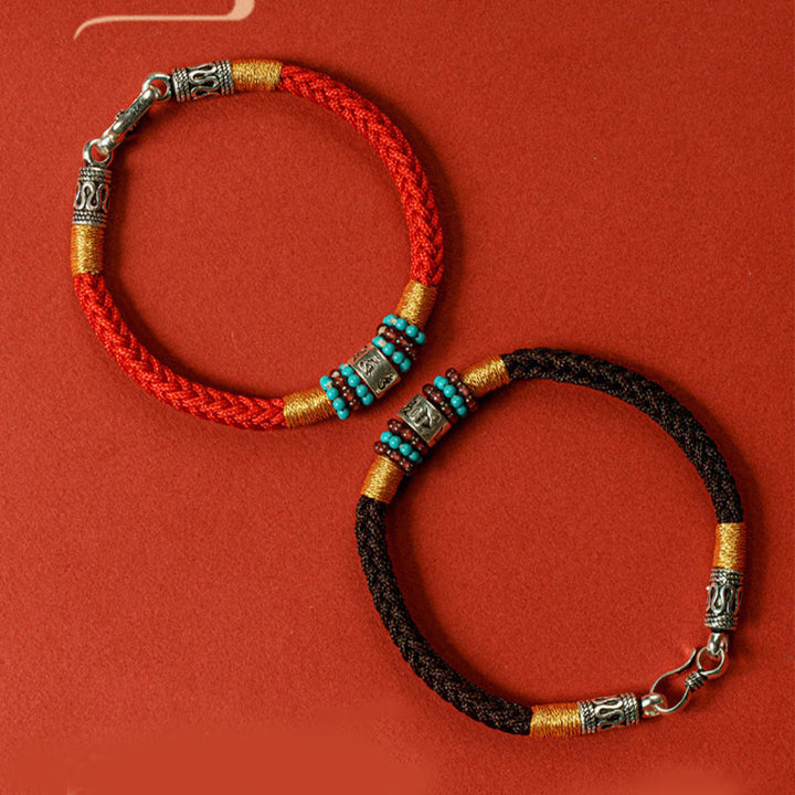 Pulsera de plata de ley 925 con seis palabras verdaderas y hilo rojo y negro con Buddha Stones - image 16