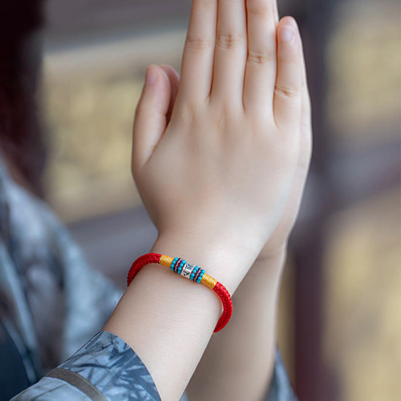 Pulsera de plata de ley 925 con seis palabras verdaderas y hilo rojo y negro con Buddha Stones - image 11