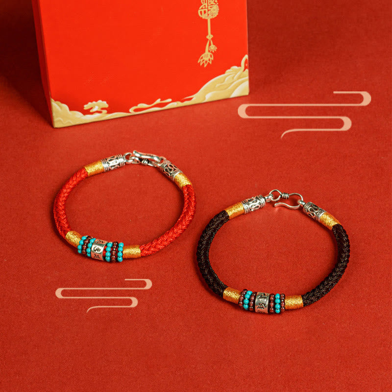 Pulsera de plata de ley 925 con seis palabras verdaderas y hilo rojo y negro con Buddha Stones - image 17