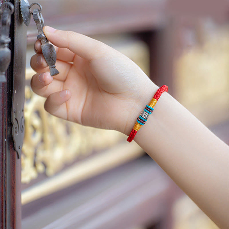 Pulsera de plata de ley 925 con seis palabras verdaderas y hilo rojo y negro con Buddha Stones - image 12