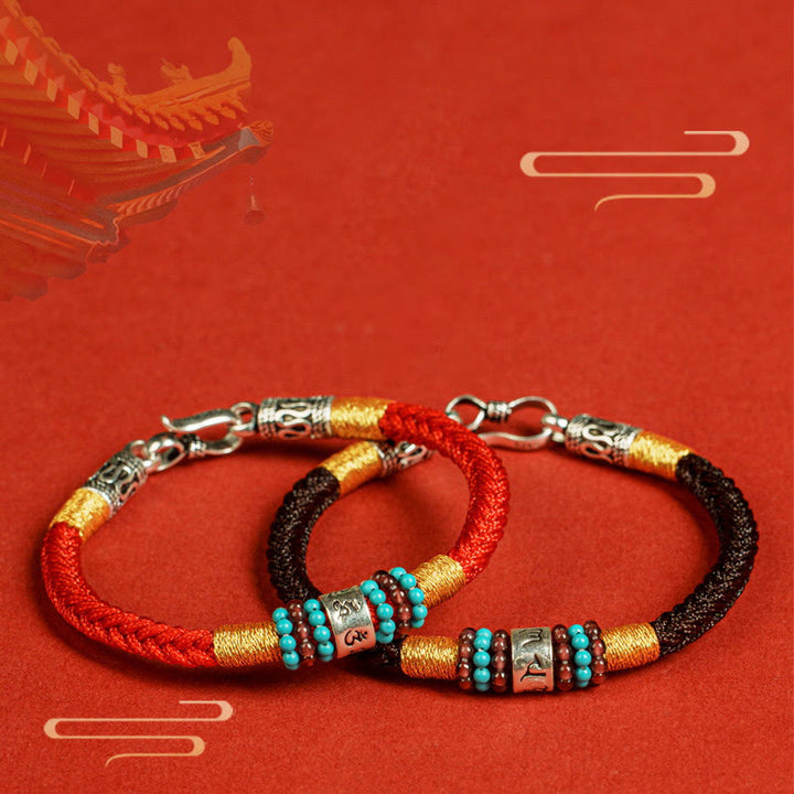 Pulsera de plata de ley 925 con seis palabras verdaderas y hilo rojo y negro con Buddha Stones - image 0