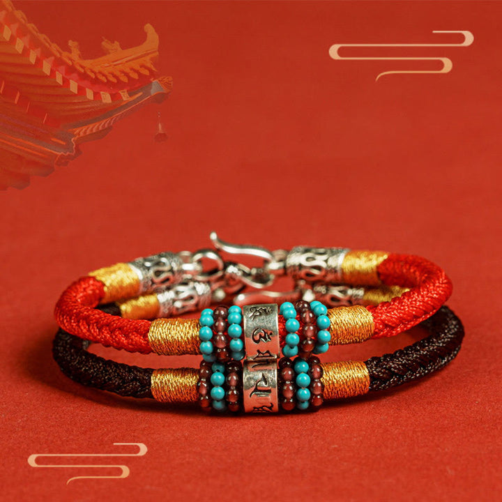 Pulsera de plata de ley 925 con seis palabras verdaderas y hilo rojo y negro con Buddha Stones - image 14