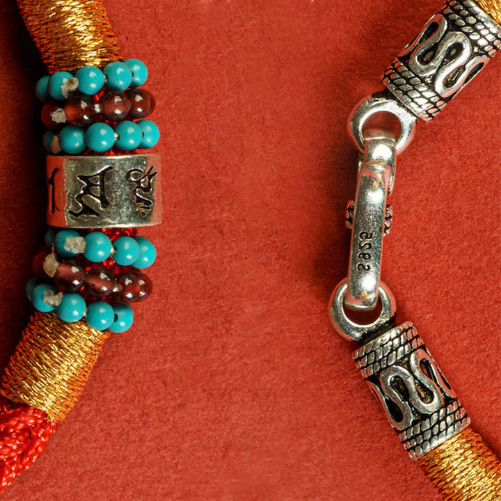 Pulsera de plata de ley 925 con seis palabras verdaderas y hilo rojo y negro con Buddha Stones - image 18