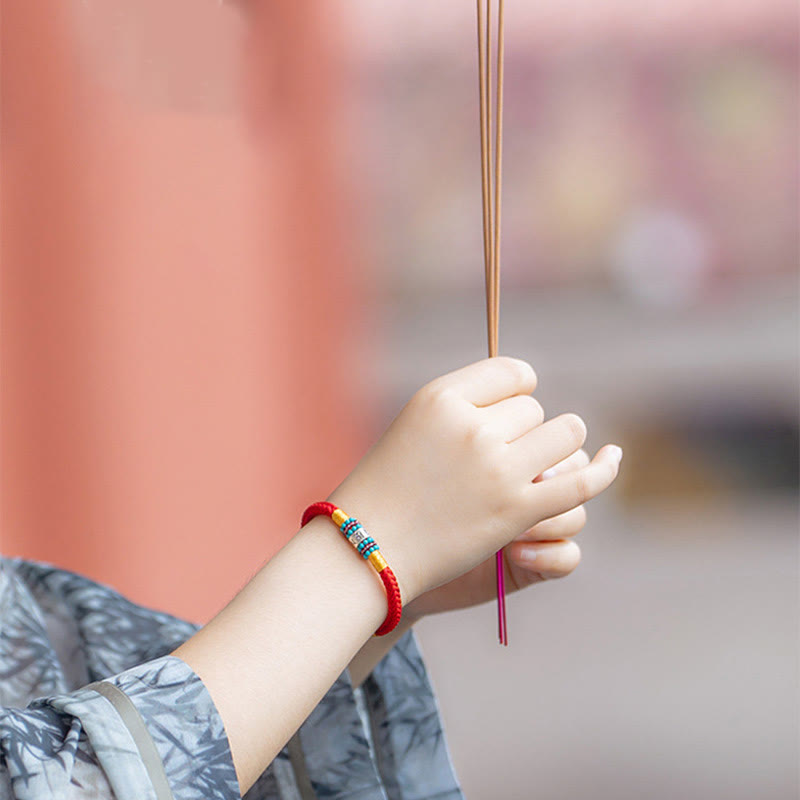 Pulsera de plata de ley 925 con seis palabras verdaderas y hilo rojo y negro con Buddha Stones - image 10