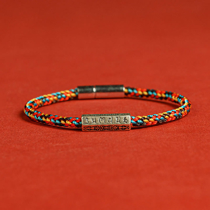 Pulsera de la suerte de plata de ley 925 con seis palabras verdaderas y hilo rojo y hilo negro de Buddha Stones - Vistoso - 19 centímetros - image 0