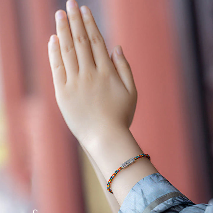 Pulsera de la suerte de plata de ley 925 con seis palabras verdaderas y hilo rojo y hilo negro de Buddha Stones - image 3