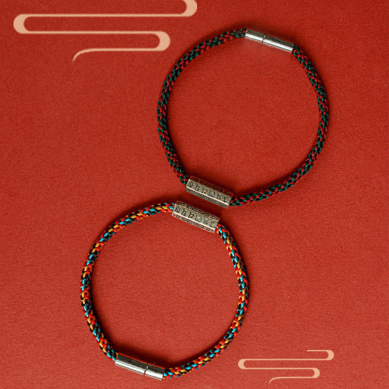 Pulsera de la suerte de plata de ley 925 con seis palabras verdaderas y hilo rojo y hilo negro de Buddha Stones - image 16