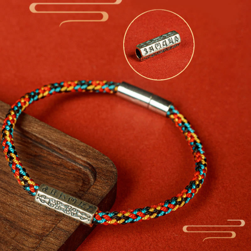 Pulsera de la suerte de plata de ley 925 con seis palabras verdaderas y hilo rojo y hilo negro de Buddha Stones - image 12