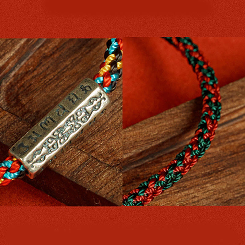 Pulsera de la suerte de plata de ley 925 con seis palabras verdaderas y hilo rojo y hilo negro de Buddha Stones - image 11