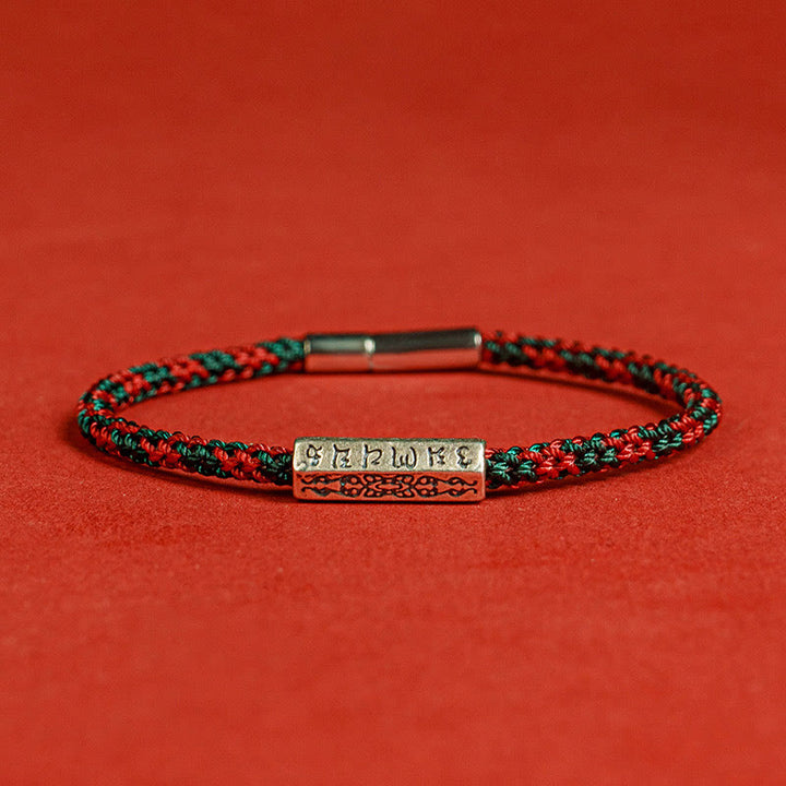 Pulsera de la suerte de plata de ley 925 con seis palabras verdaderas y hilo rojo y hilo negro de Buddha Stones - Rojo Verde - 19 centímetros - image 1