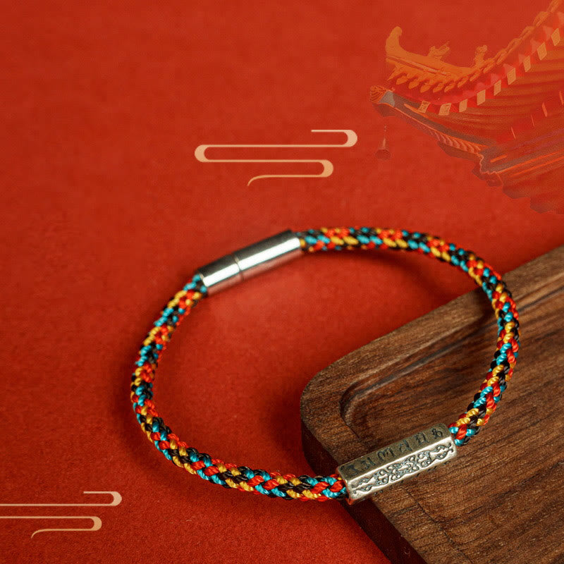 Pulsera de la suerte de plata de ley 925 con seis palabras verdaderas y hilo rojo y hilo negro de Buddha Stones - image 13