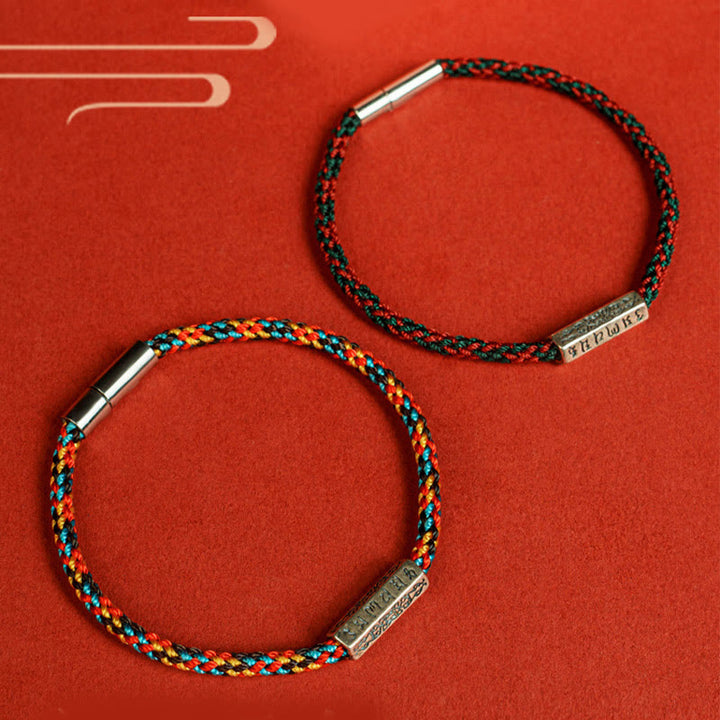 Pulsera de la suerte de plata de ley 925 con seis palabras verdaderas y hilo rojo y hilo negro de Buddha Stones - image 17