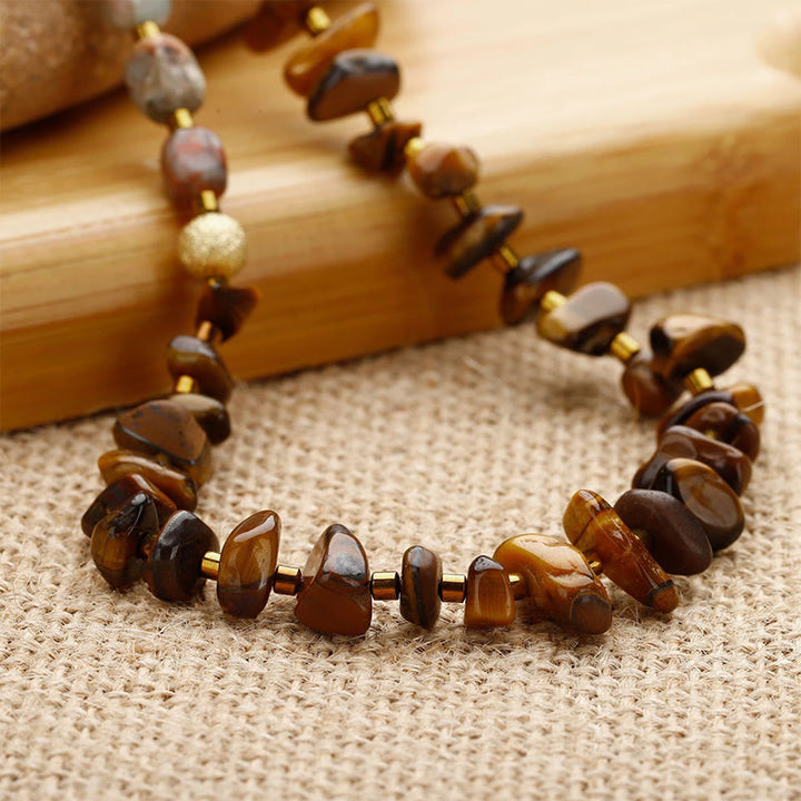 Pulsera de triple vuelta con determinación, piedra del emperador, ojo de tigre y bronzita de Buddha Stones