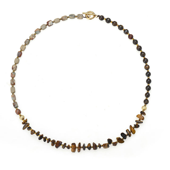 Pulsera de triple vuelta con determinación, piedra del emperador, ojo de tigre y bronzita de Buddha Stones