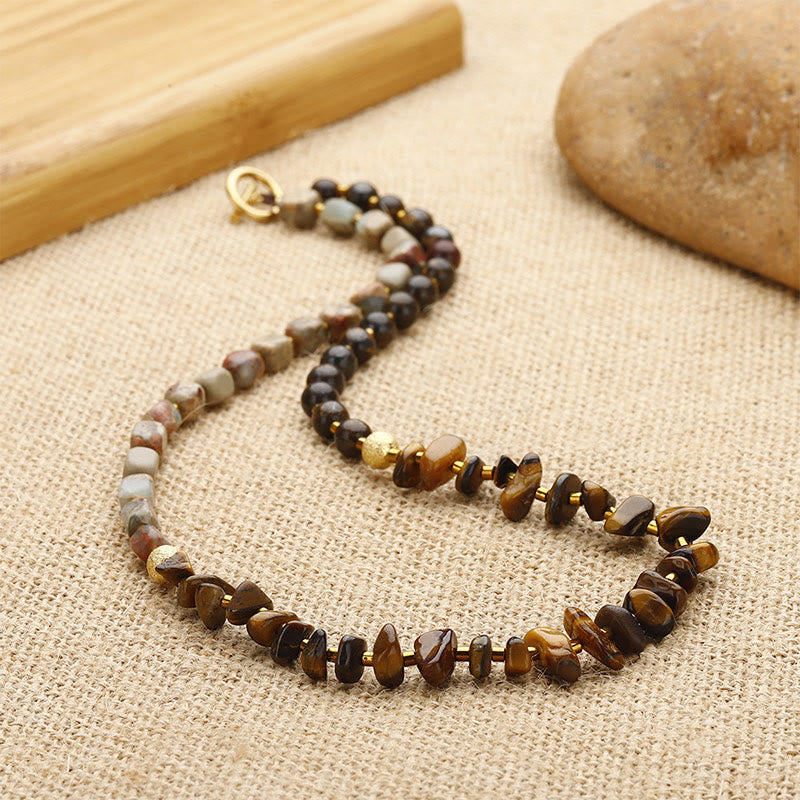 Pulsera de triple vuelta con determinación, piedra del emperador, ojo de tigre y bronzita de Buddha Stones