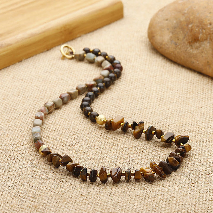 Pulsera de triple vuelta con determinación, piedra del emperador, ojo de tigre y bronzita de Buddha Stones