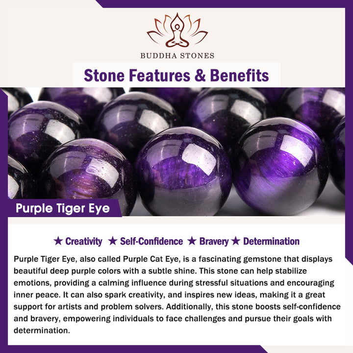 Pulsera de valentía con Buddha Stones, ojo de tigre morado, cristal blanco, amatista y jade