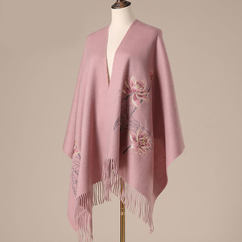 Chal de lana con Buddha Stones y borlas bordadas con loto para invierno, bufanda de viaje acogedora - image 4