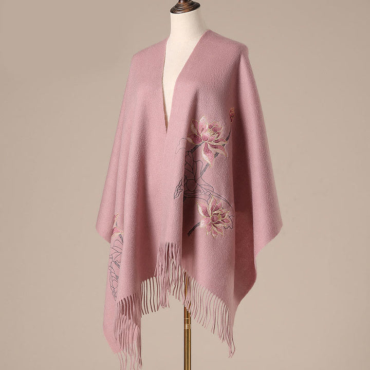 Chal de lana con Buddha Stones y borlas bordadas con loto para invierno, bufanda de viaje acogedora - image 4