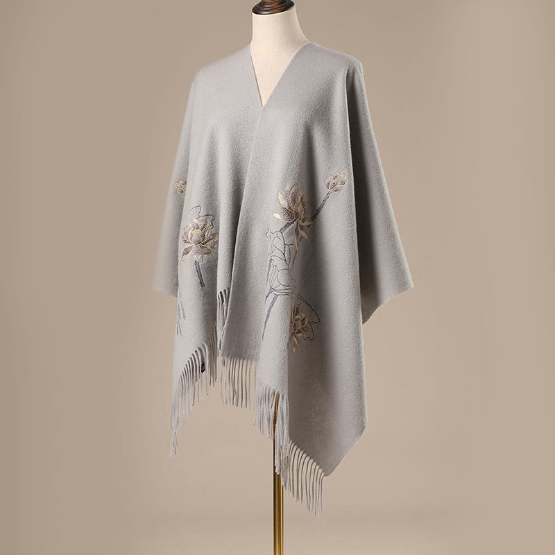 Chal de lana con Buddha Stones y borlas bordadas con loto para invierno, bufanda de viaje acogedora - image 1