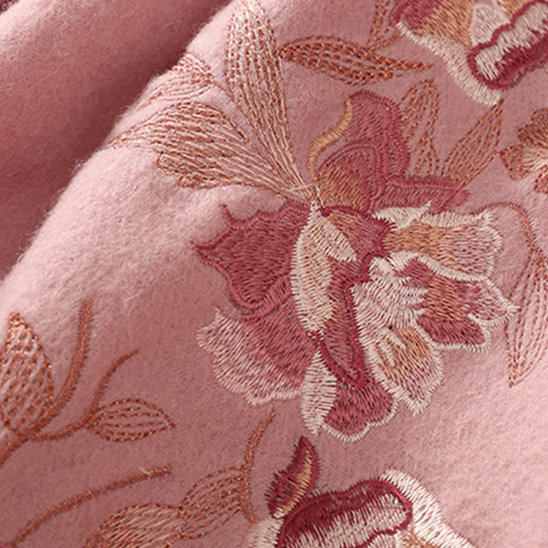 Chal de lana con Buddha Stones, flores, hojas, bordado, borlas, bufanda de viaje acogedora para invierno