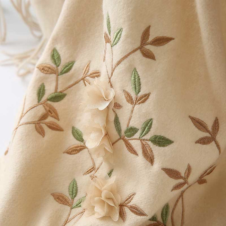 Chal de lana con Buddha Stones y bordado floral en 3D, bufanda de viaje acogedora para el invierno con borlas - image 22