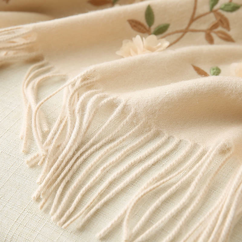 Chal de lana con Buddha Stones y bordado floral en 3D, bufanda de viaje acogedora para el invierno con borlas