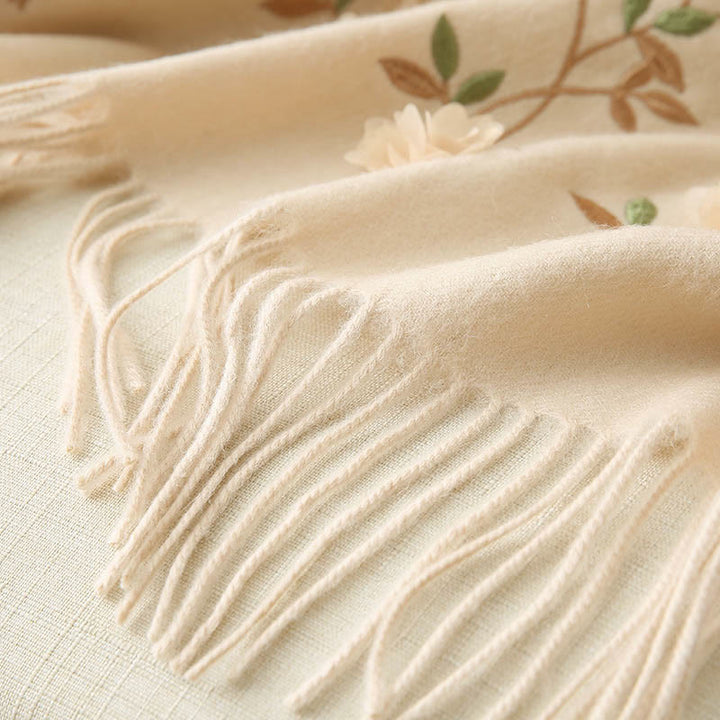 Chal de lana con Buddha Stones y bordado floral en 3D, bufanda de viaje acogedora para el invierno con borlas