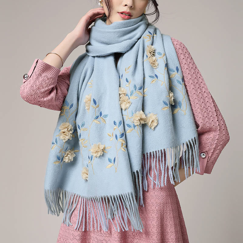 Chal de lana con Buddha Stones y bordado floral en 3D, bufanda de viaje acogedora para el invierno con borlas - image 12