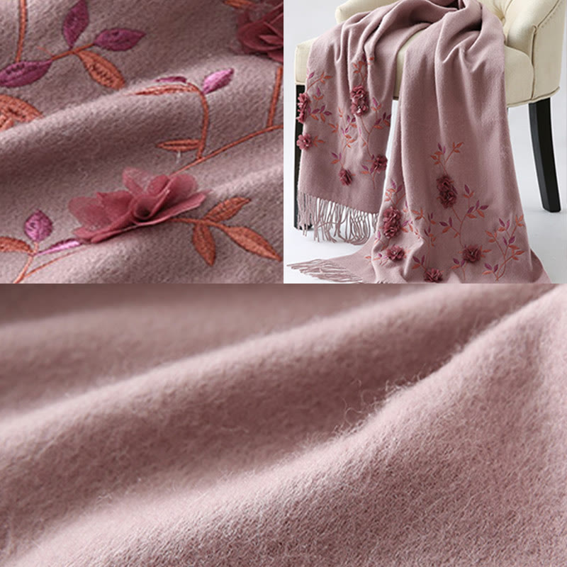 Chal de lana con Buddha Stones y bordado floral en 3D, bufanda de viaje acogedora para el invierno con borlas